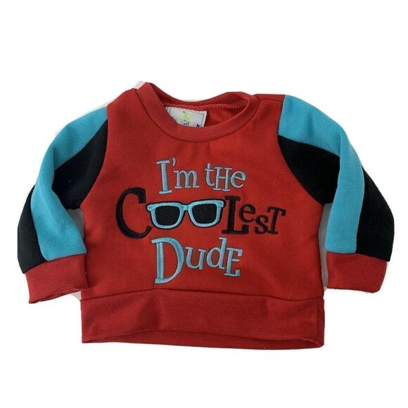 Retro Baby Sweatshirt Red Coolest Dude 0-3 Month - Picture 1 of 4